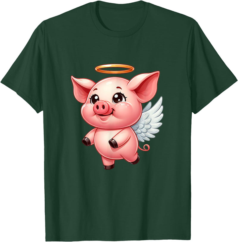 Cute Pig Angel with Wings T-Shirt - Dark Green