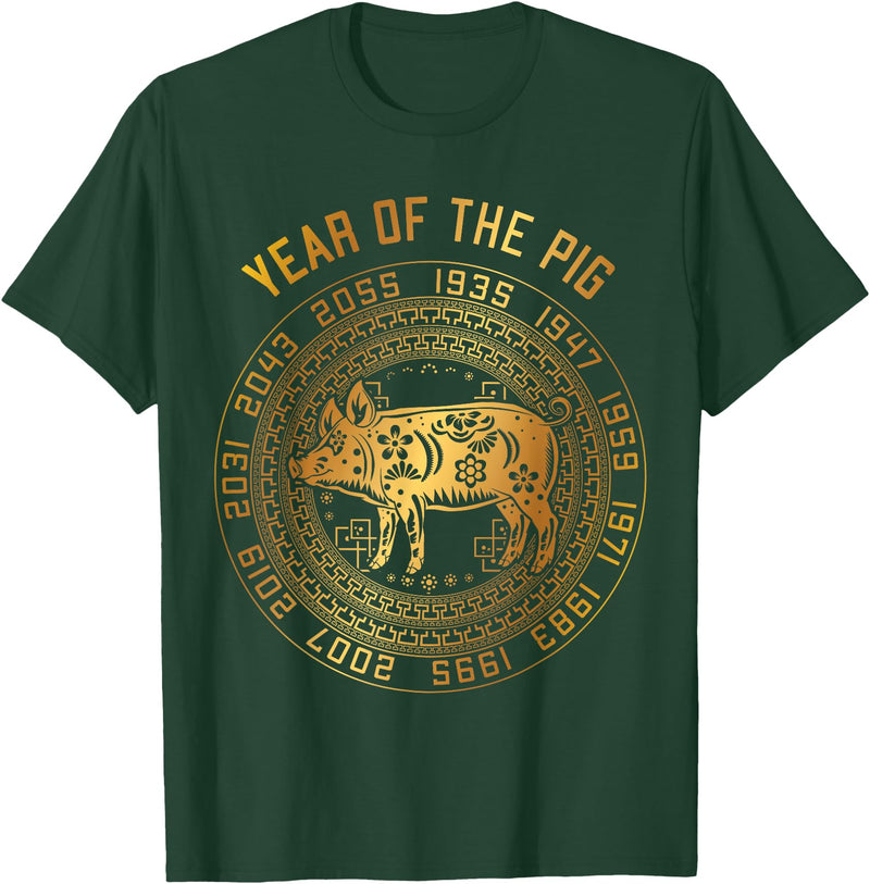 Chinese Zodiac Lunar New Year Astrology Horoscope Chinese New Year Of Pig Chinese Zodiac Year 2031 T-Shirt - Dark Green
