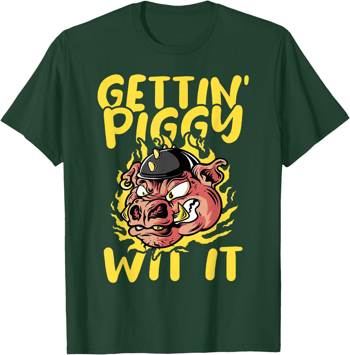 Funny Pig Roast BBQ Gifts Pork Rub Barbecue Lover Pig Roast Barbecue Getting Piggy Wit It BBQ T-Shirt - Dark Green