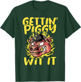 Funny Pig Roast BBQ Gifts Pork Rub Barbecue Lover Pig Roast Barbecue Getting Piggy Wit It BBQ T-Shirt - Dark Green