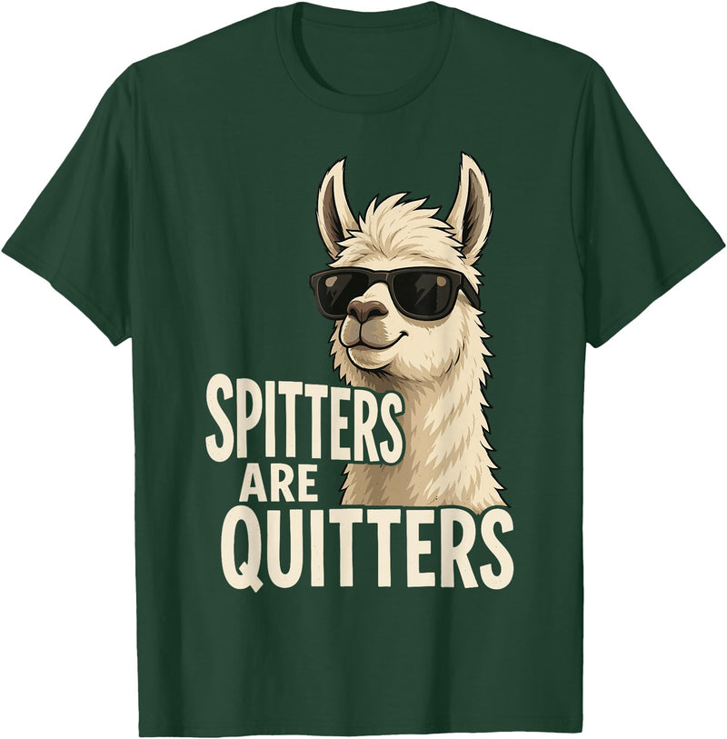 Inappropriate Funny Meme Tee Funny Llama Spitters are Quitters Adult Humor T-Shirt - Dark Green