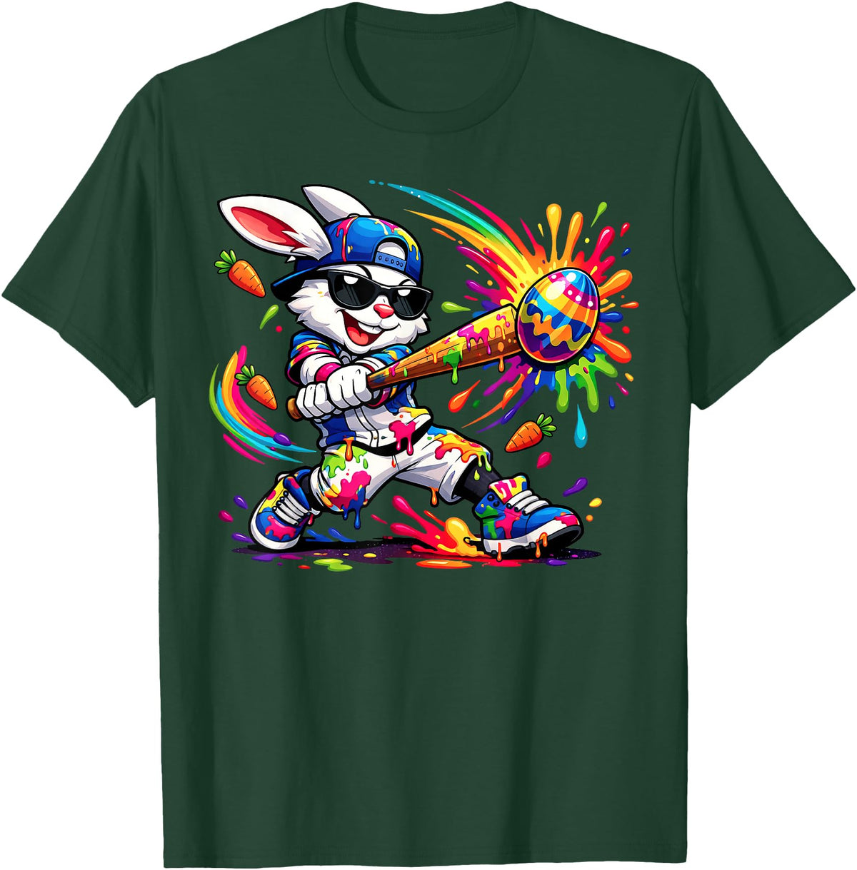 Funny Dripping Drip Rabbit Bunny Baseball Easter Men Boy Kid T-Shirt in Dark Green