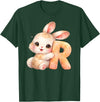Letter R Rabbit Watercolor Cute Baby Animal Alphabet Initial T-Shirt in Dark Green