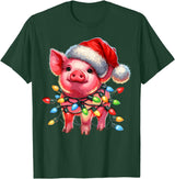 Christmas Pig Lover Christmas Light Pig Lover T-Shirt - Dark Green