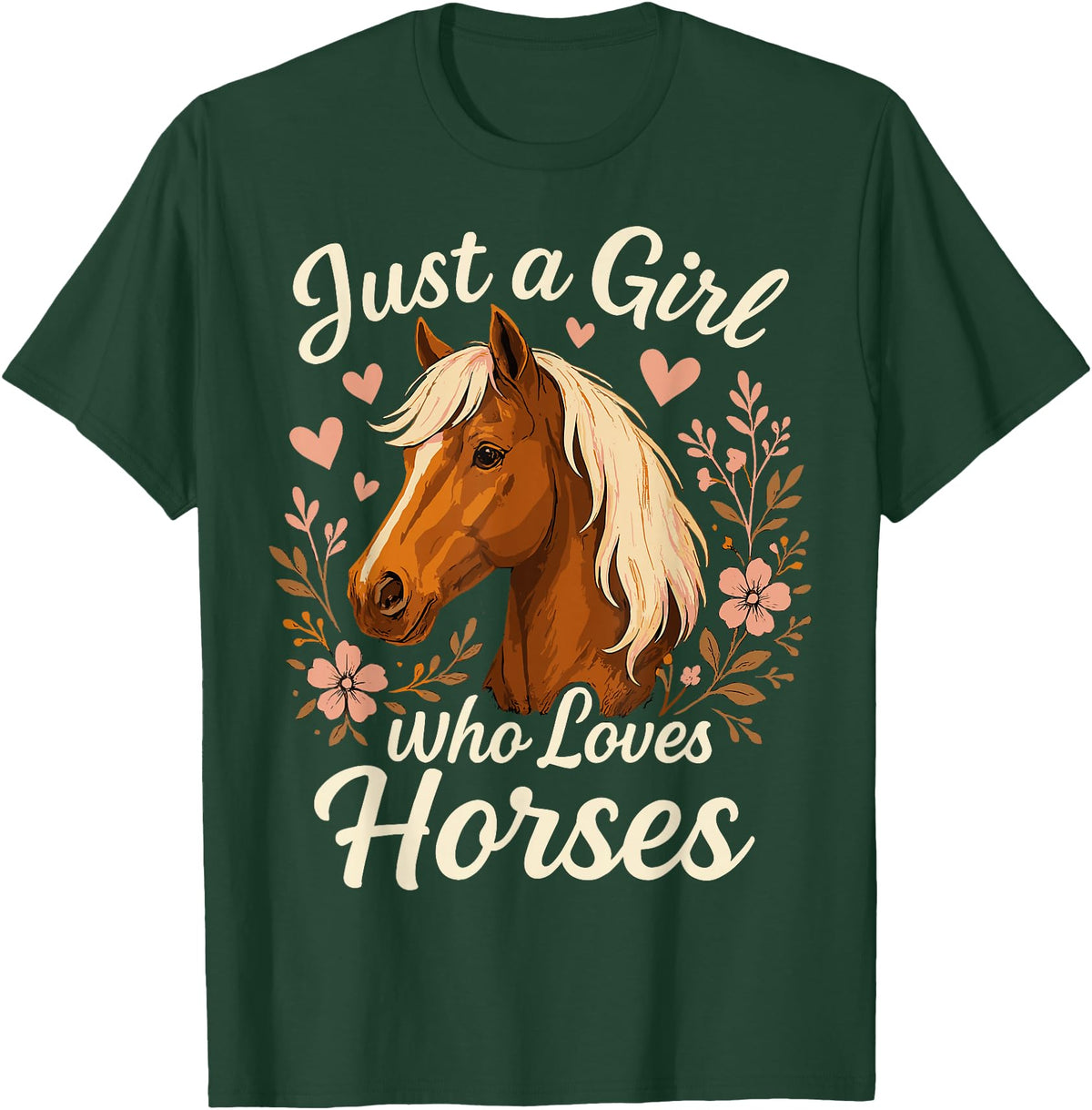 Cute Riding Horse Just A Girl Who Loves Horses Cute Horse T-Shirt - Dark Green