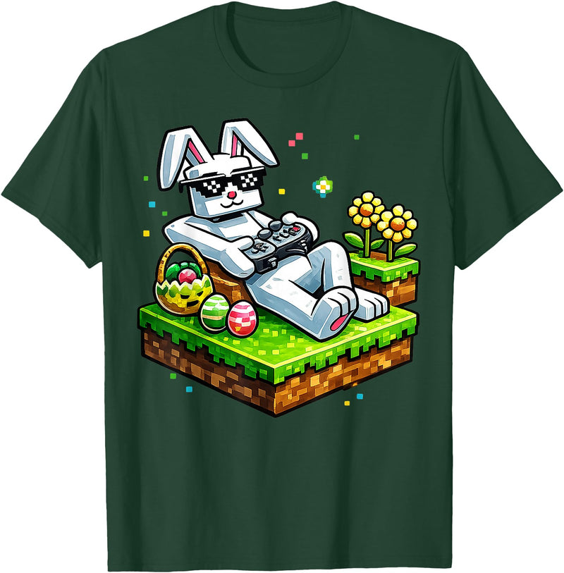 Bunny Happy Easter Day Egg Video Game Gift Men Boy Kid Gamer T-Shirt in Dark Green