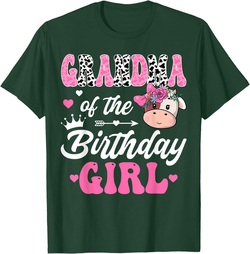 Birthday Girl Farm Cow Matching Party Grandma Of The Birthday Girl Farm Cow 1St Birthday Girl T-Shirt - Dark Green