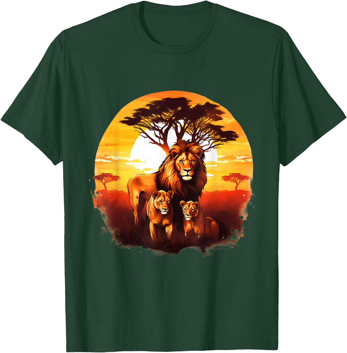 Safari Animal Art Lion Wildlife Safari Tiger African Animal Lovers Savanna T-Shirt - Dark Green