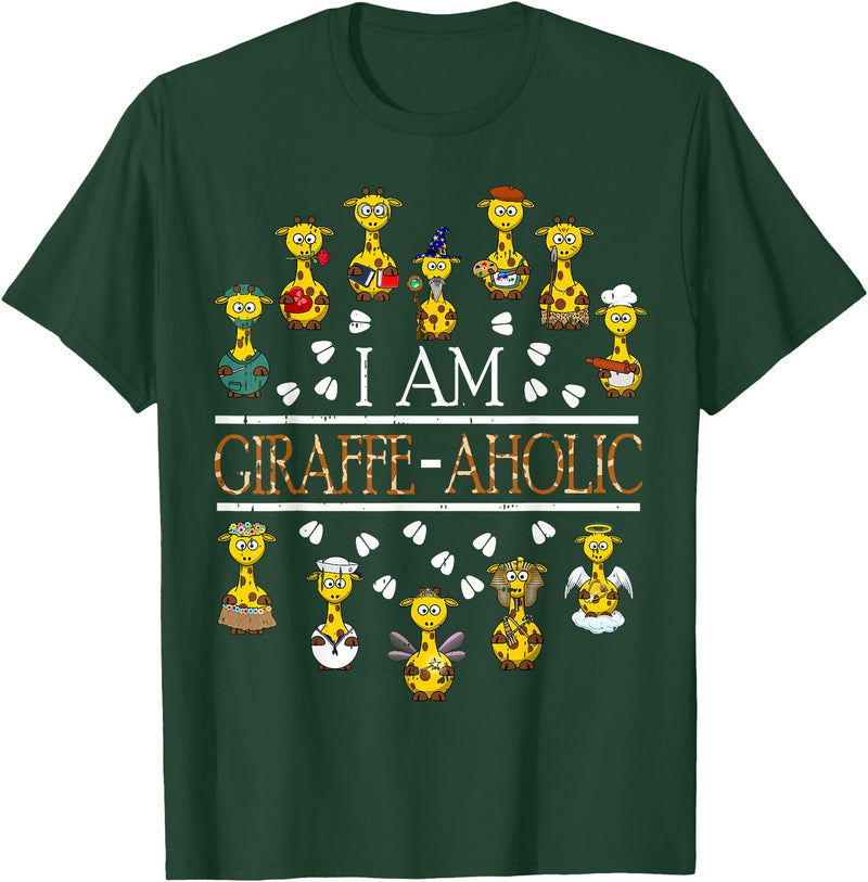 Funny Cute Animals Gift Idea Giraffe Aholic Animal Wildlife Safari Giraffe Lover Gift T-Shirt - Dark Green