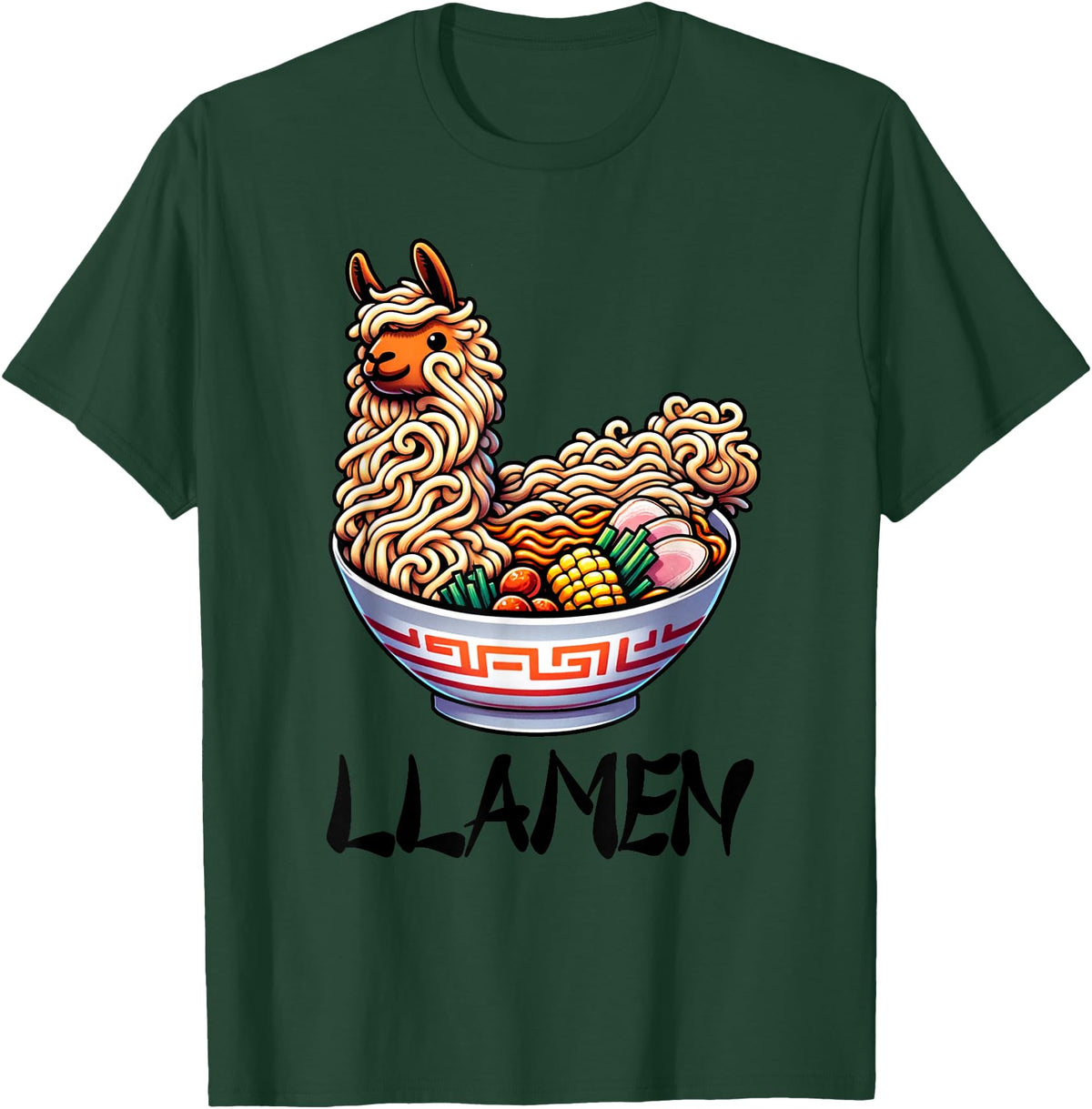Alpaca LLama Lama Llamen Ramen Chinese Food Llamen Noodles Chinese Food Alpaca Llama Lover T-Shirt - Dark Green