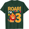 Lion 3rd Birthday Gift Roar I'm 3 Birthday Lion Theme 3 Year Old Lion Lover T-Shirt - Dark Green