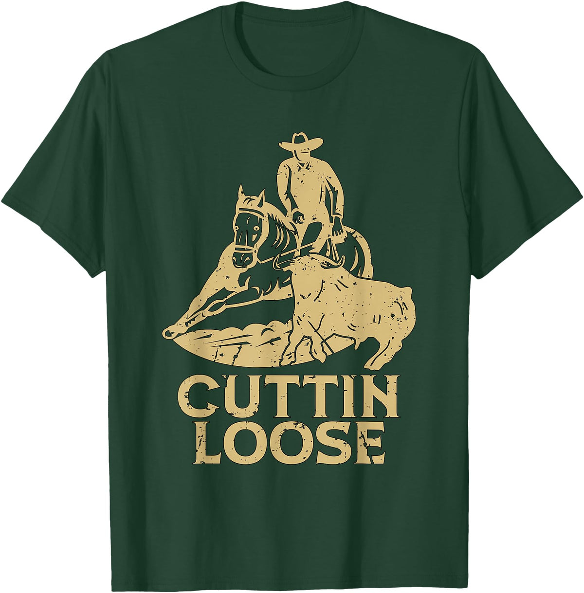 Cutting Horse Designs for Horseman Cuttin Loose Loves Western Horse Riding Cowboy Cutting Horse T-Shirt - Dark Green