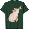 Watercolor Pink Pig With Floral And Butterfly Farm Design T-Shirt - Dark Green