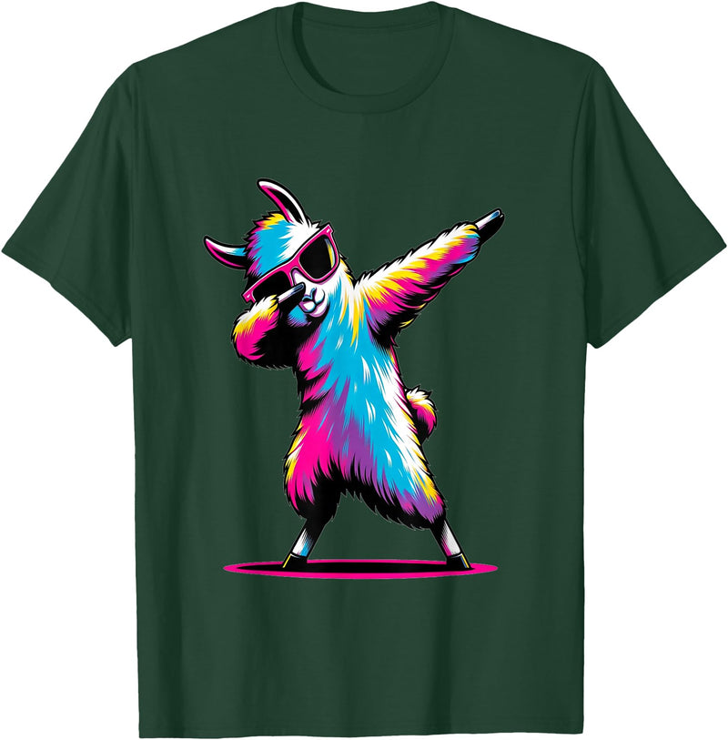 Dustwear Design - Dabbing and Dab Dabbing Llama with sunglasses Dancing Dab Llama motif T-Shirt - Dark Green