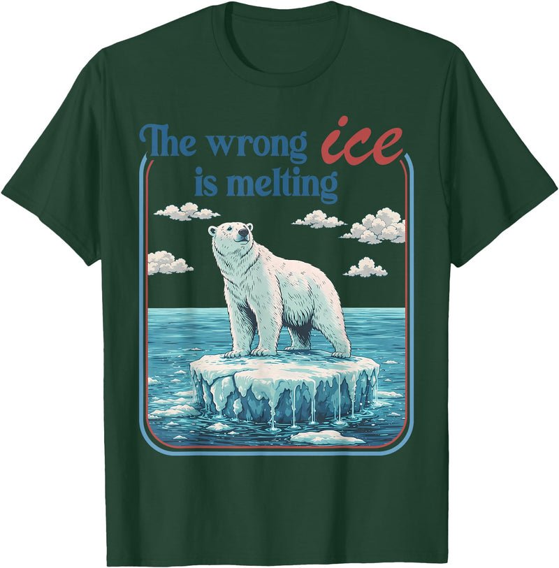 Funny Outfit Men Women 2026 The Wrong ICE is Melting Funny Polar Bear Abolish ICE T-Shirt - Dark Green