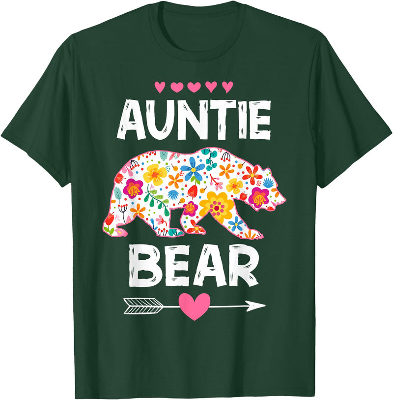 Auntie Bear Cute Floral Mother's Day Family Matching Party T-Shirt - Dark Green