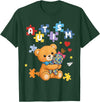 Cute Autism Awareness Puzzle Cute Autism Awareness Bear Colorful Puzzle T-Shirt - Dark Green