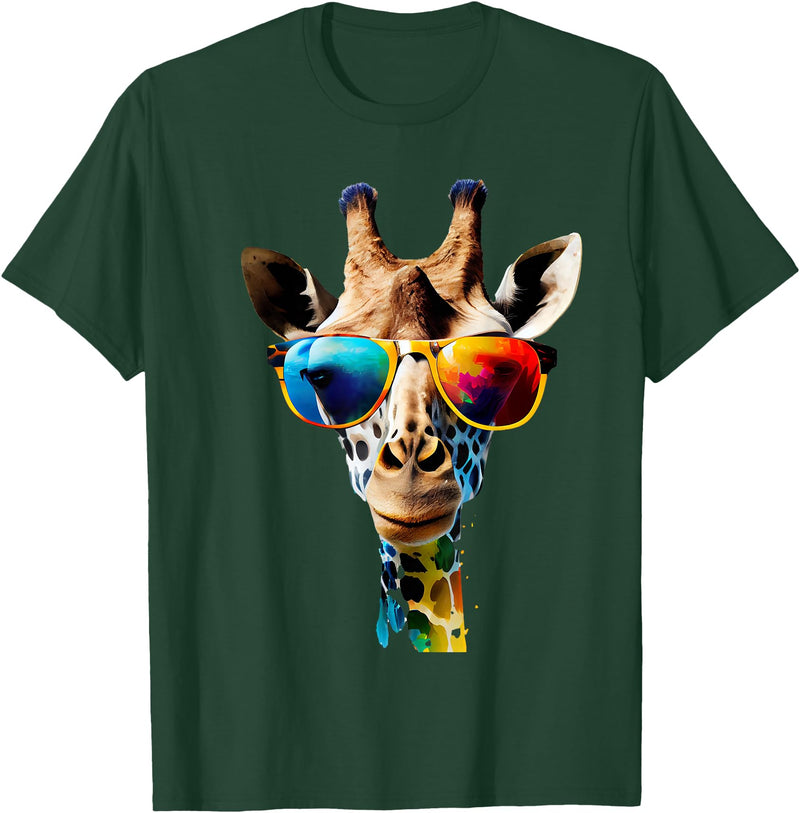 Giraffe Safari Sunglasses Gifts & Designs Giraffe with Sunglasses T-Shirt - Dark Green