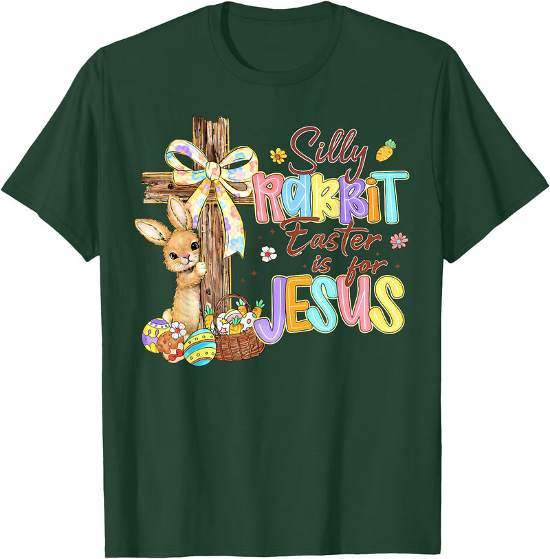 Silly Rabbit Easter Is for Jesus Bunny Cross Kids T-Shirt in Dark Green