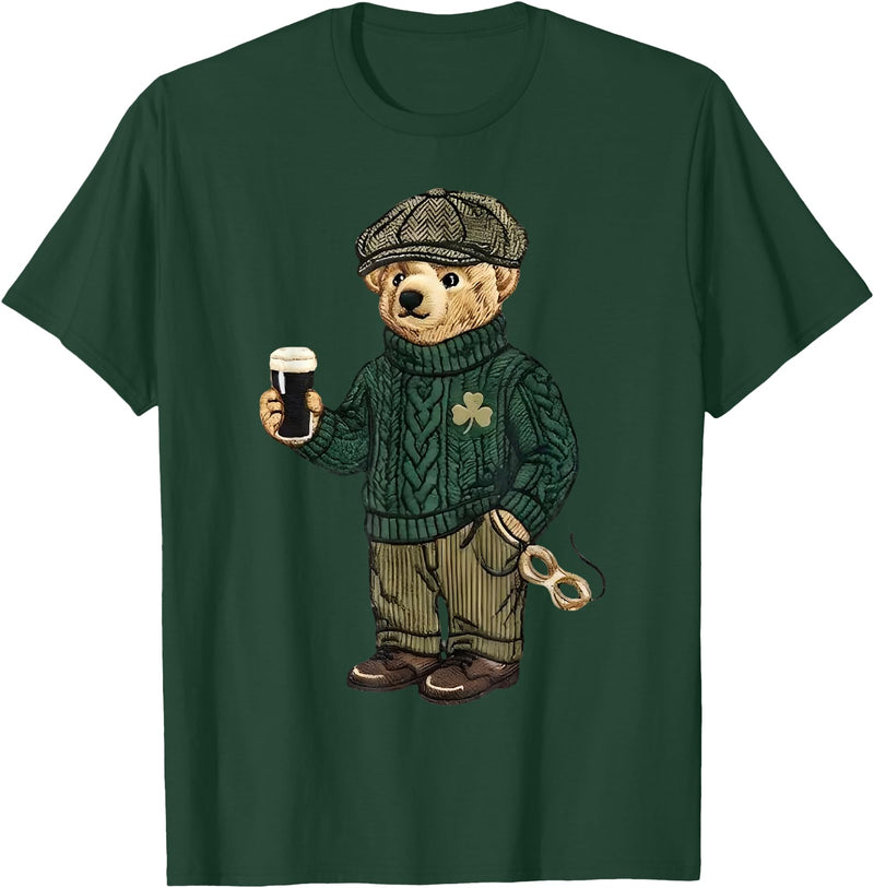 Teddy Bear Feeling Lucky St Patricks Women Men Cool Funny Teddy Bear Feeling Lucky Drinking St Patricks Day T-Shirt - Dark Green