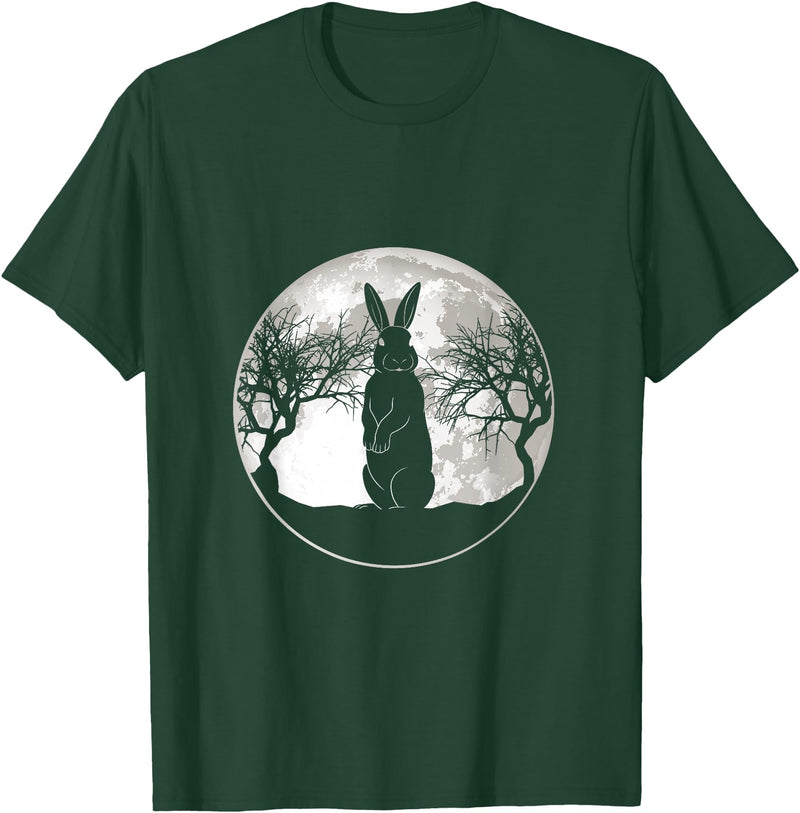 Scary Bunny Moon Night Rabbit T-Shirt in Dark Green