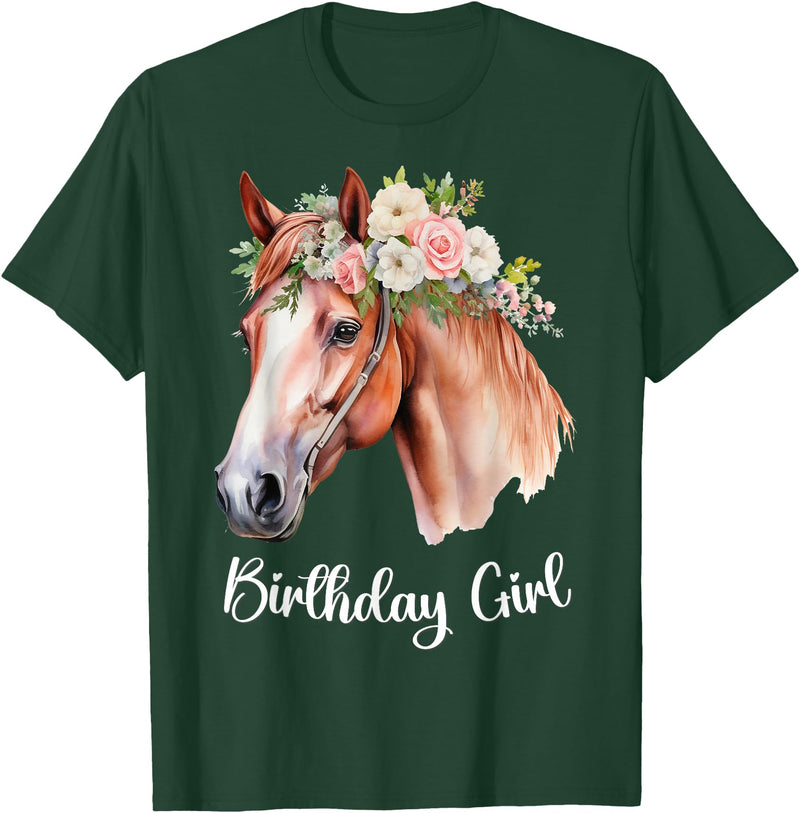 Birthday Party Horse Theme Girls Women Daughters Horse Birthday Girl Party Outfit Pony Daughter Granddaughter T-Shirt - Dark Green