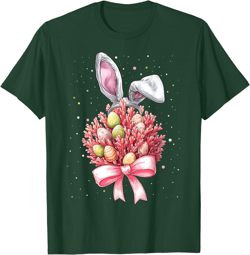 Coral Reef Sea Ocean Easter Rabbit Eggs Bunny Ears T-Shirt in Dark Green