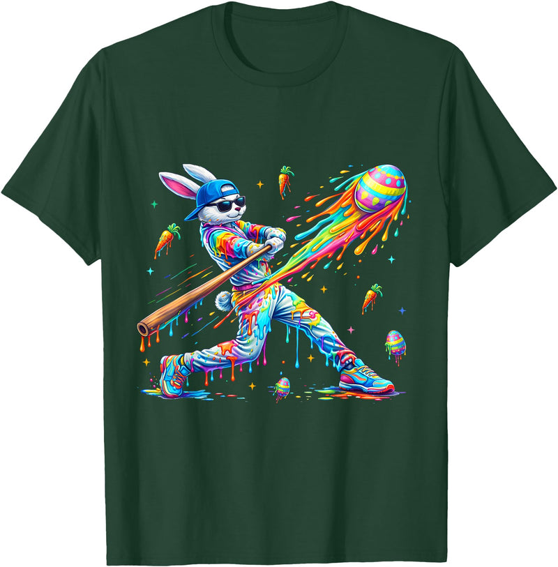 Funny Dripping Drip Rabbit Bunny Baseball Easter Men Boy Kid T-Shirt (Black) in Dark Green