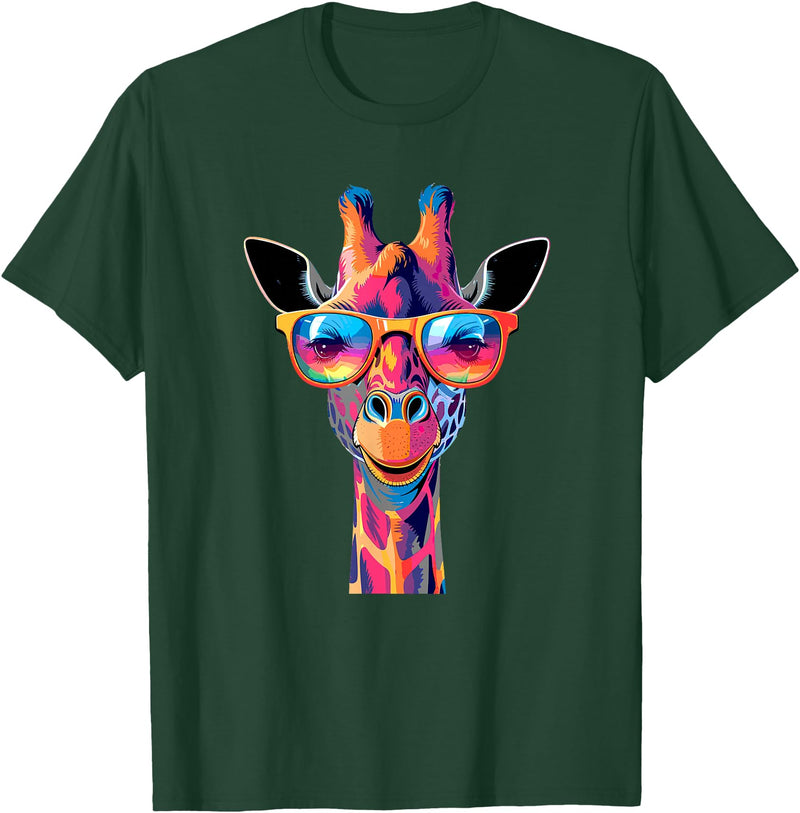 Colorful Giraffe Sunglasses Funny Giraffe Sunglasses T-Shirt - Dark Green