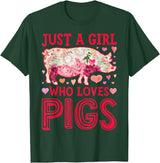 Piggy Squad Co Pig Just A Girl Who loves Pigs Women Farm Farmer Flower T-Shirt - Dark Green