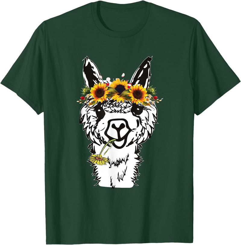 Funny Llama Alpaca Animal Lover Women's Floral Llama Alpaca Funny Graphics T-Shirt - Dark Green