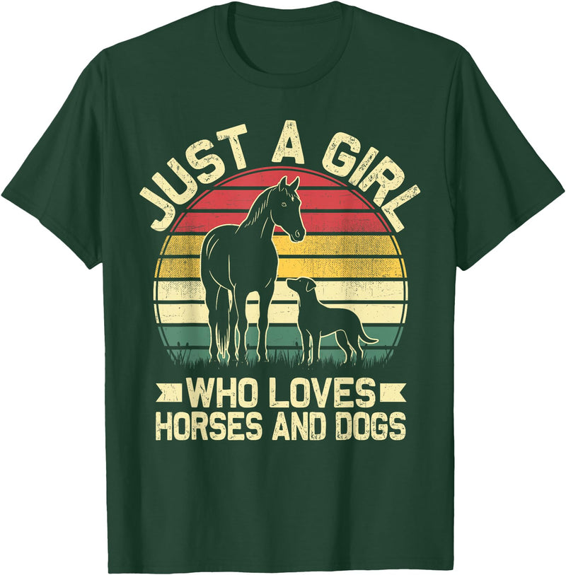 Unique Horse Riding Gifts for Girls Toddlers Just A Girl Who Loves Horses and Dogs Animal Lover T-Shirt - Dark Green