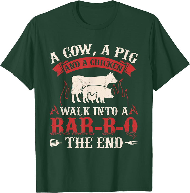 Funny Barbecue Lover Gifts & BBQ Fan Outfits Funny Barbecue Cow Pig Chicken Graphic Meat Smoking BBQ T-Shirt - Dark Green