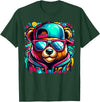 Funny Teddy Bear Lovers Colorful Hip Hop Teddy Bear Sunglasses Rap Music T-Shirt - Dark Green