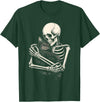 Retro Skeleton Hugging Cat Halloween Tee Skeleton Hugging Cat Halloween Cat Lover Cat Mom Dad T-Shirt - Dark Green