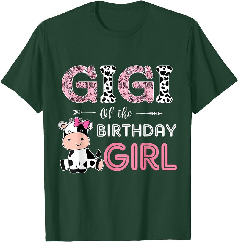 Cow Birthday Cow Lover Gifts For Family Men Woman Gigi of The Birthday Girl Farm Cow Grandma Matching Family T-Shirt - Dark