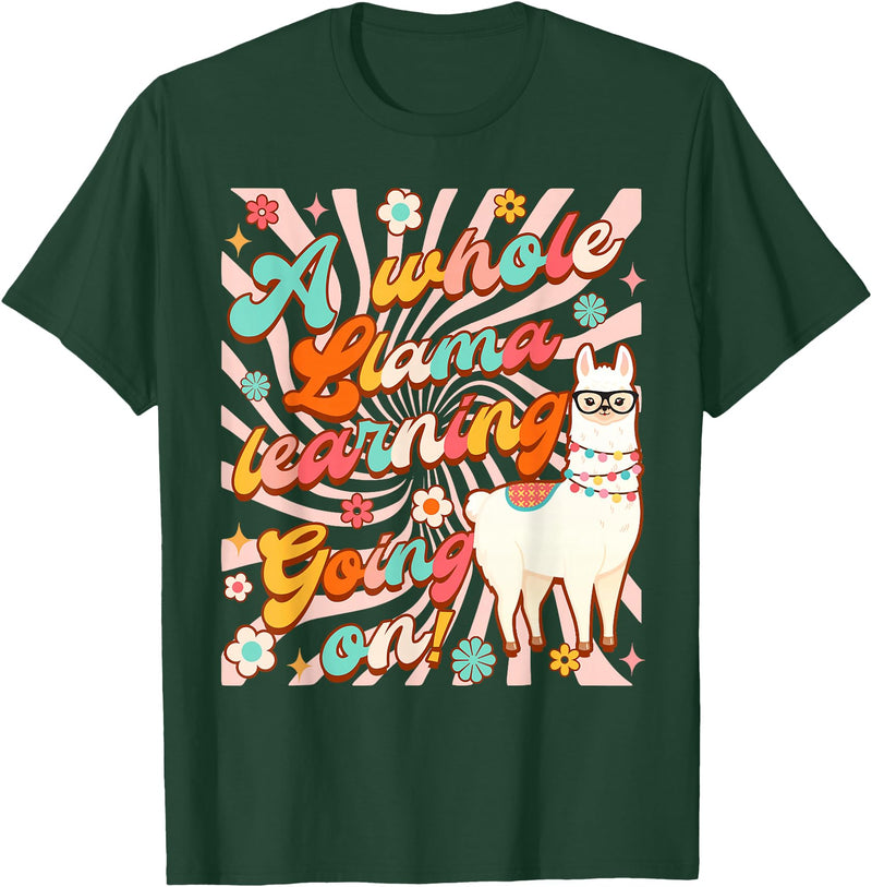Llama Alpaca Whole Llama Learning Going On Llama Alpaca Teacher Teaching Whole Llama Learning Going On T-Shirt - Dark Green