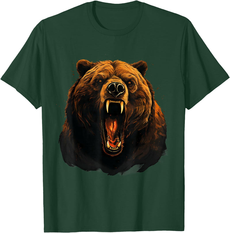 Forest Animal Art Bear Portrait Art Work Wildlife Animal Lovers Forest Motif T-Shirt - Dark Green