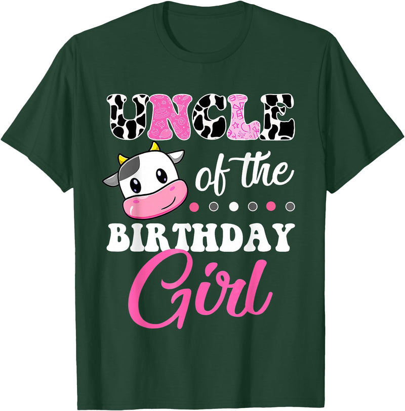 Cow Lover Birthday Men Women Kids Shirts & Gifts Uncle Of The Birthday Girl Family Matching Shirt Farm Cow T-Shirt - Dark