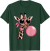 Funny Giraffe Lover Design Outfit Funny Cute Giraffe Pink Bubble Gum and Pink Sunglasses T-Shirt - Dark Green