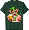 Amt Pig & Drinking Beer Lovers Saint Patrick's Day Funny Pig Drinking Beer Leprechaun Shamrocks St Patricks Day T-Shirt - Dark Green