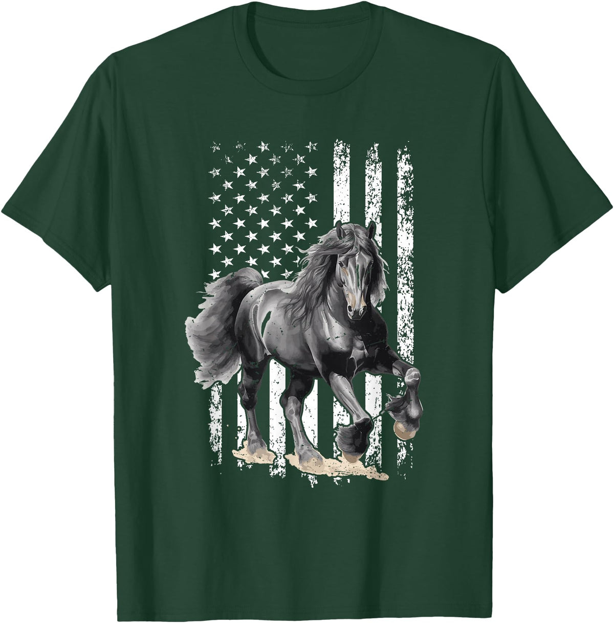 Friesian Design USA Flag Horse Relax it´s a Friesian T-Shirt - Dark Green