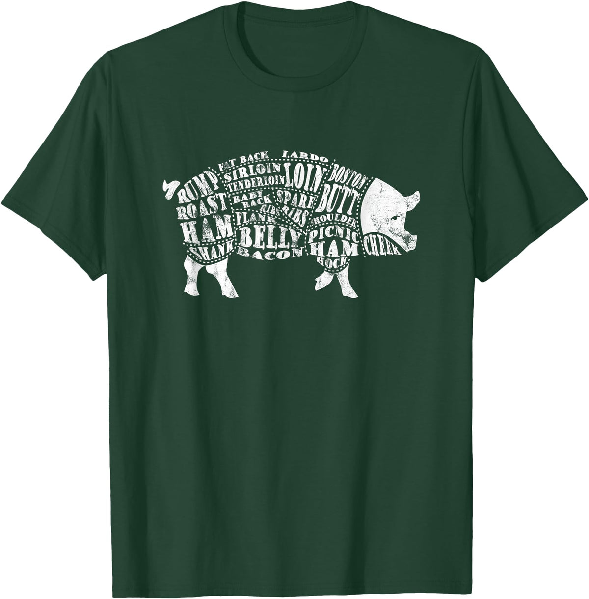 BBQ T-Shirts: Pig Cuts Barbecue and Grilling T-Shirt T-Shirt - Dark Green