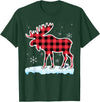 Moose Buffalo Lover Gift Co. Moose Red Buffalo Plaid Matching Pajama Family T-Shirt - Dark Green