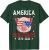 Pig Face 4th of July 1776-2026 Anniversary 250th Pig Sunglasses American Flag America 250 Years Tee 250yr Tee T-Shirt - Dark Green