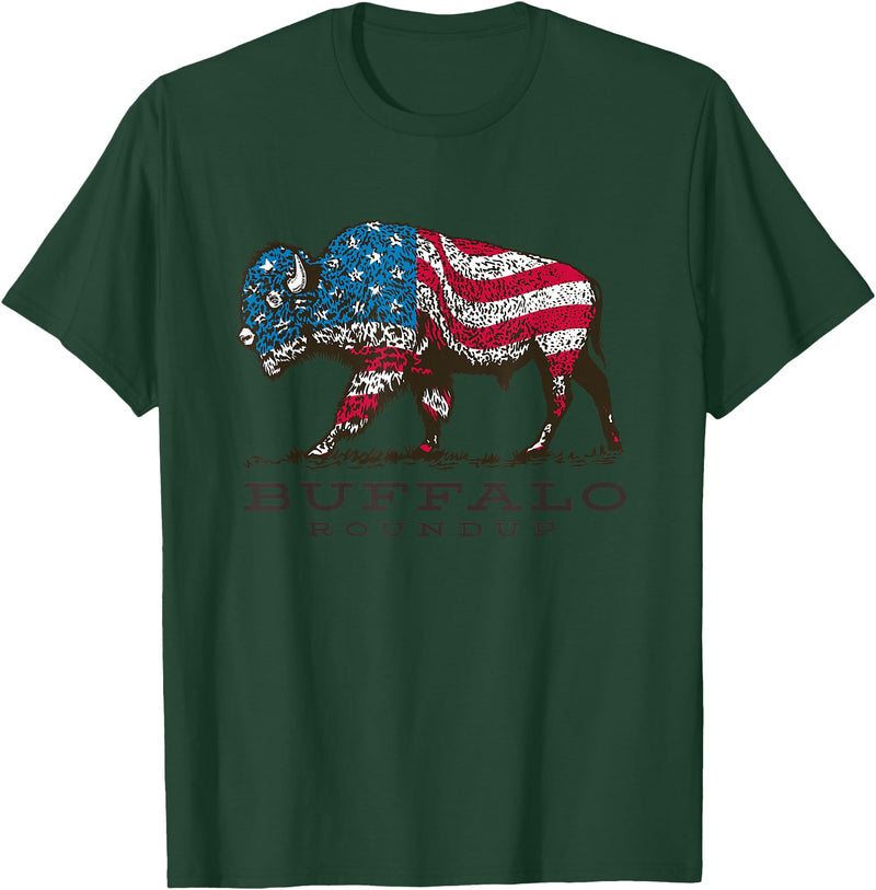 Custer State Park Buffalo Roundup Clothing Co Buffalo Roundup Custer State Park South Dakota Patriotic T-Shirt - Dark Green
