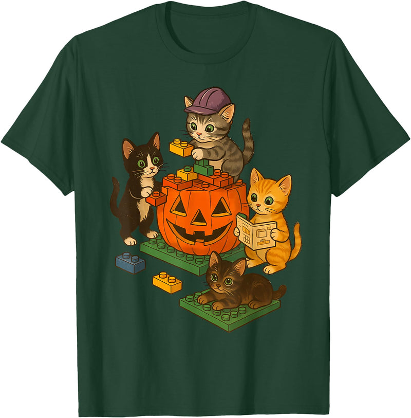 Cat Pumpkin Halloween Spooky Season Vintage Cute Cat Pumpkin Master Builder Halloween Spooky Season T-Shirt - Dark Green
