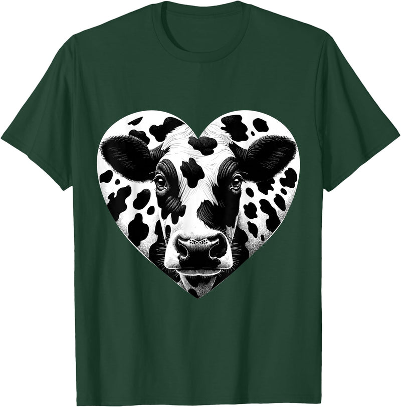 Humorous Gifts for Cow Farmer Cow Print Heart Cow Farmer Girl T-Shirt - Dark Green