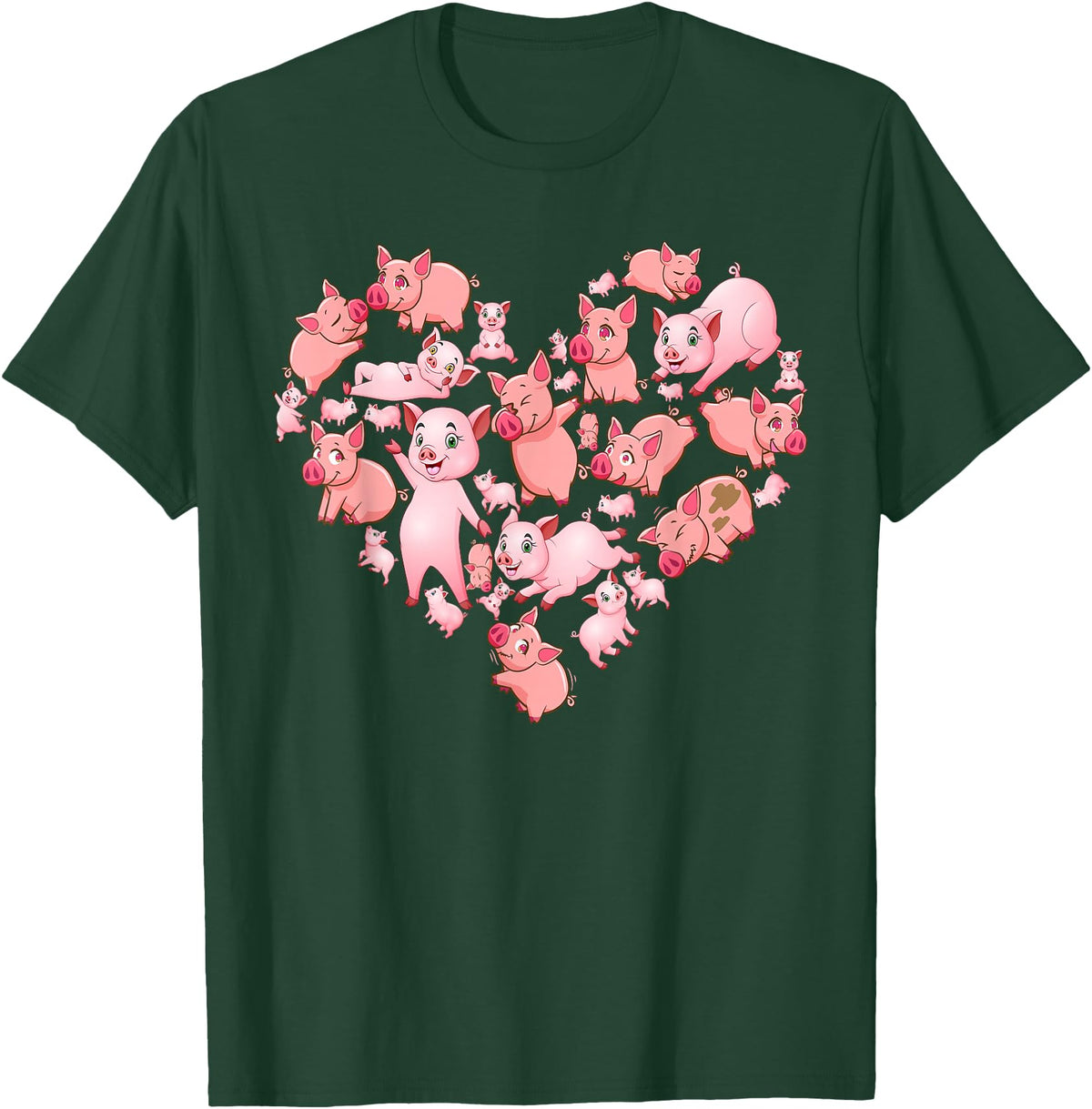 Pig Heart Lover Gift Co. Pig For Women Girls Kids Heart Shape Poses Cute Pig T-Shirt - Dark Green
