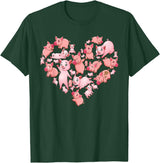 Pig Heart Lover Gift Co. Pig For Women Girls Kids Heart Shape Poses Cute Pig T-Shirt - Dark Green